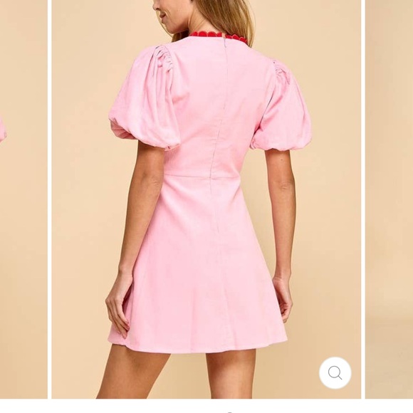 TCEC Pink Fit to Flare Mini Dress with Puff Sleeves. Size Large may run small. - Picture 3 of 15